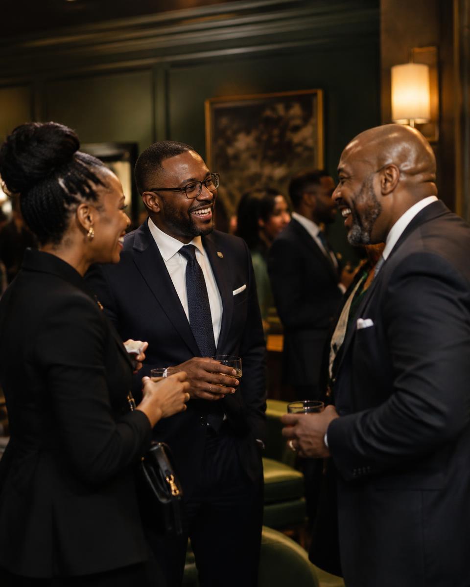 Guests networking at an evening reception